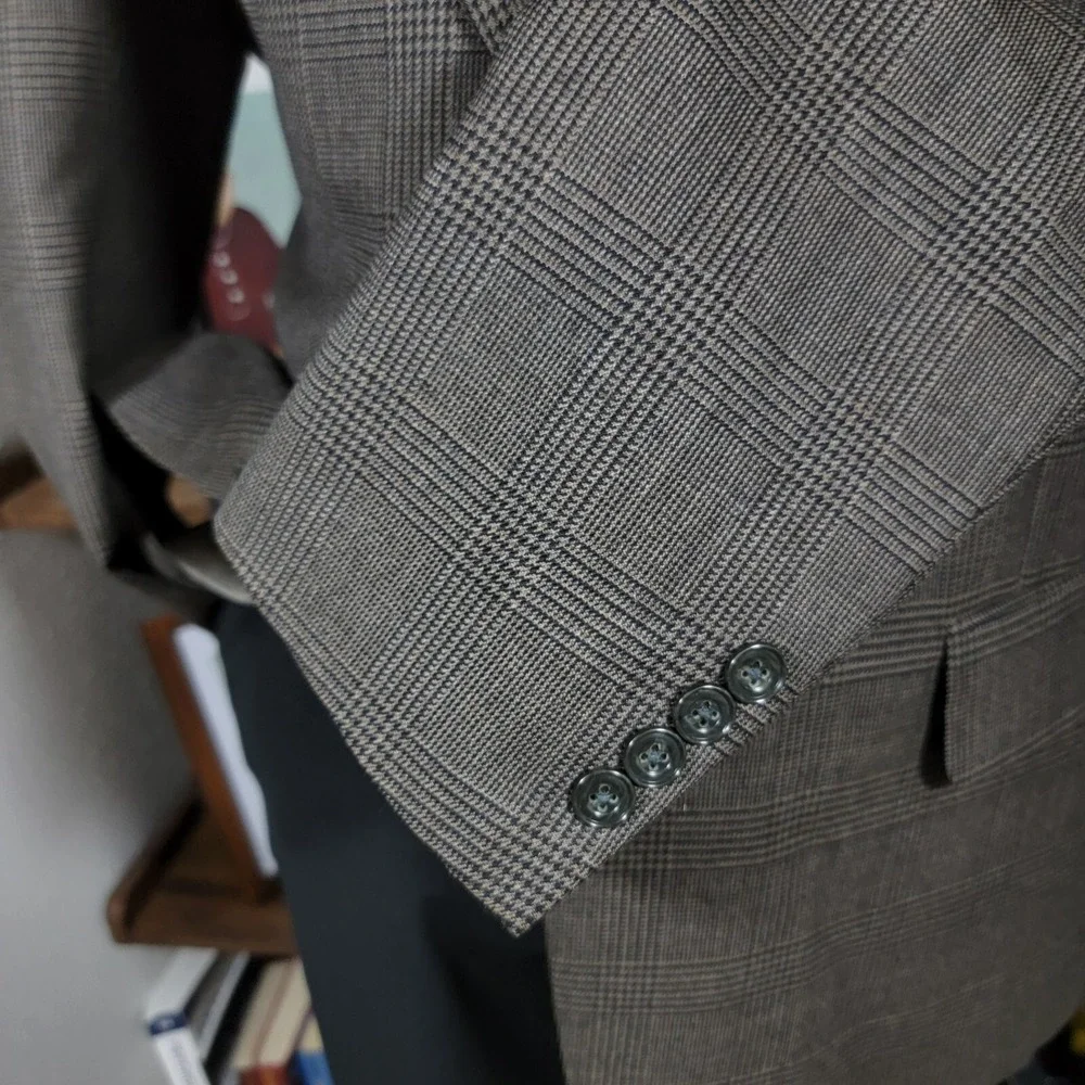 Club Room Men's Sport Coat Blazer Two Button‎ Plaid Brown Pure Wool Size 43R